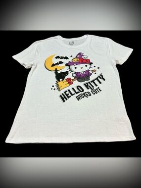 Hello Kitty White Halloween Witch Tee with Purple Accents L
